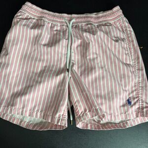 Polo Ralph Lauren Swim Trunks Pink White Striped Drawstring Shorts Medium M